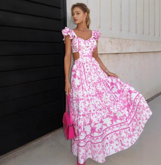 Margaux | Blommig maxi-sommarklänning med volanger på ärmarna