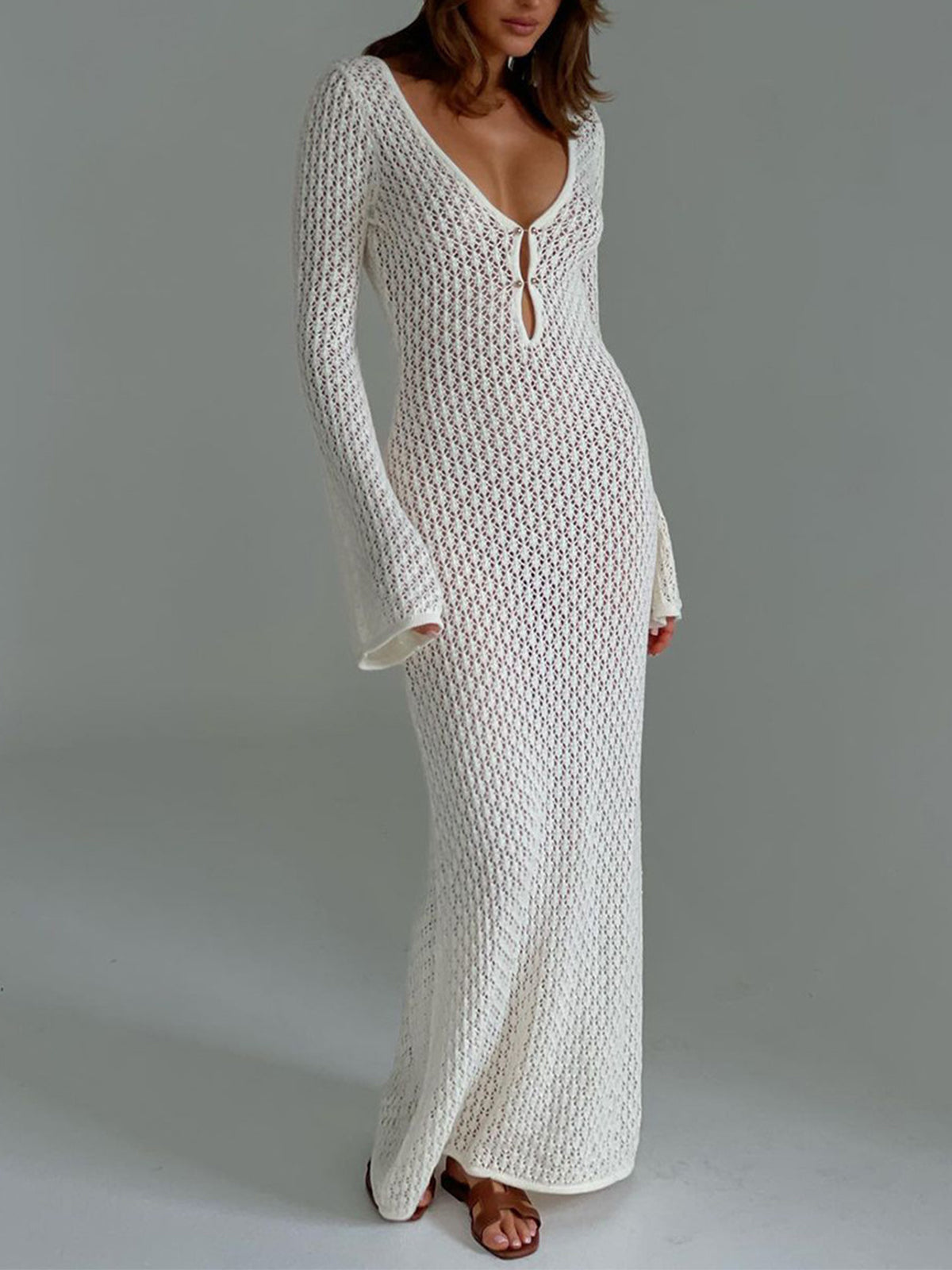 Cécile | Bohemian Sommar Maxi Klänning Virkad med V-Hals