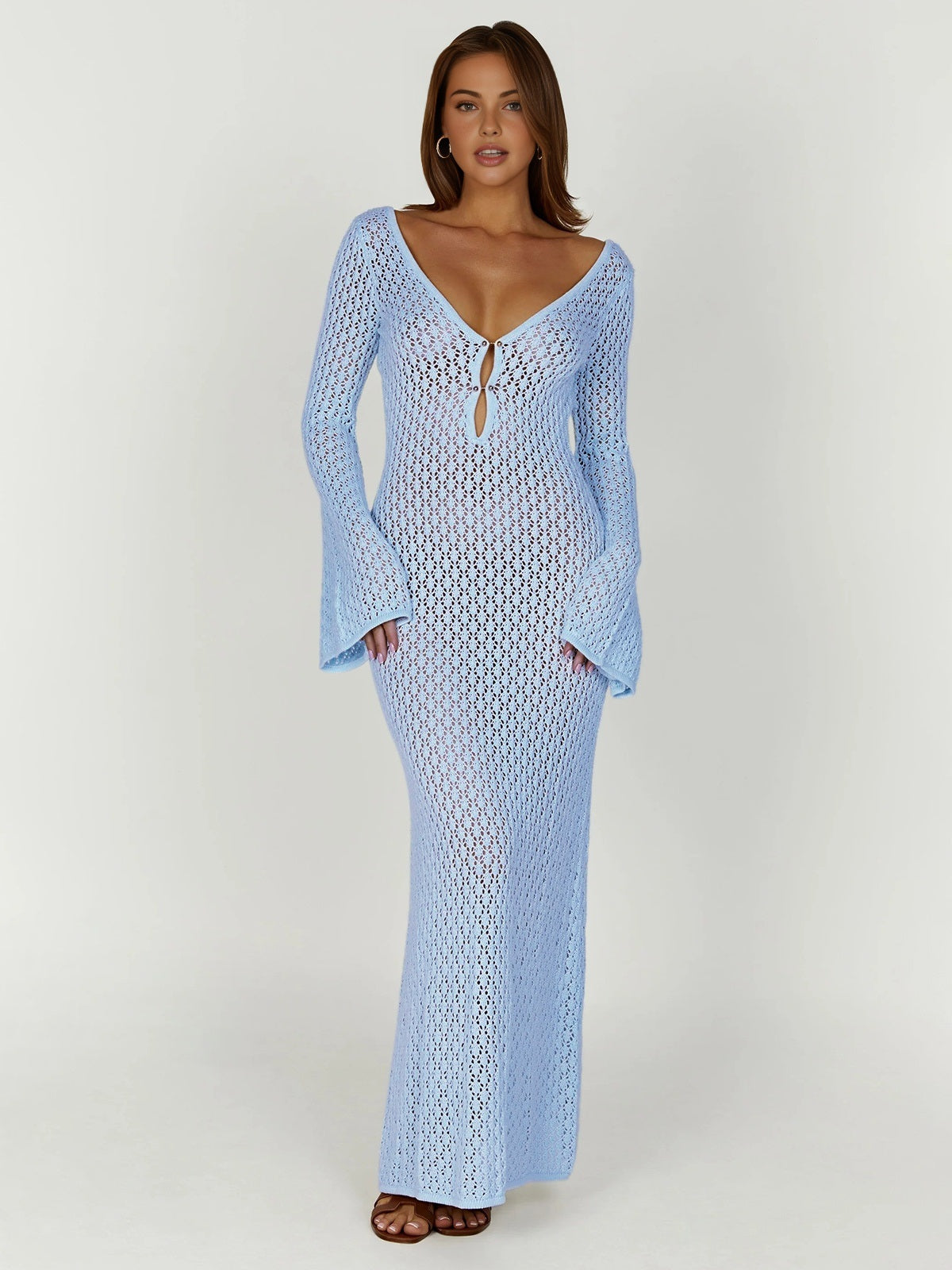 Cécile | Bohemian Sommar Maxi Klänning Virkad med V-Hals
