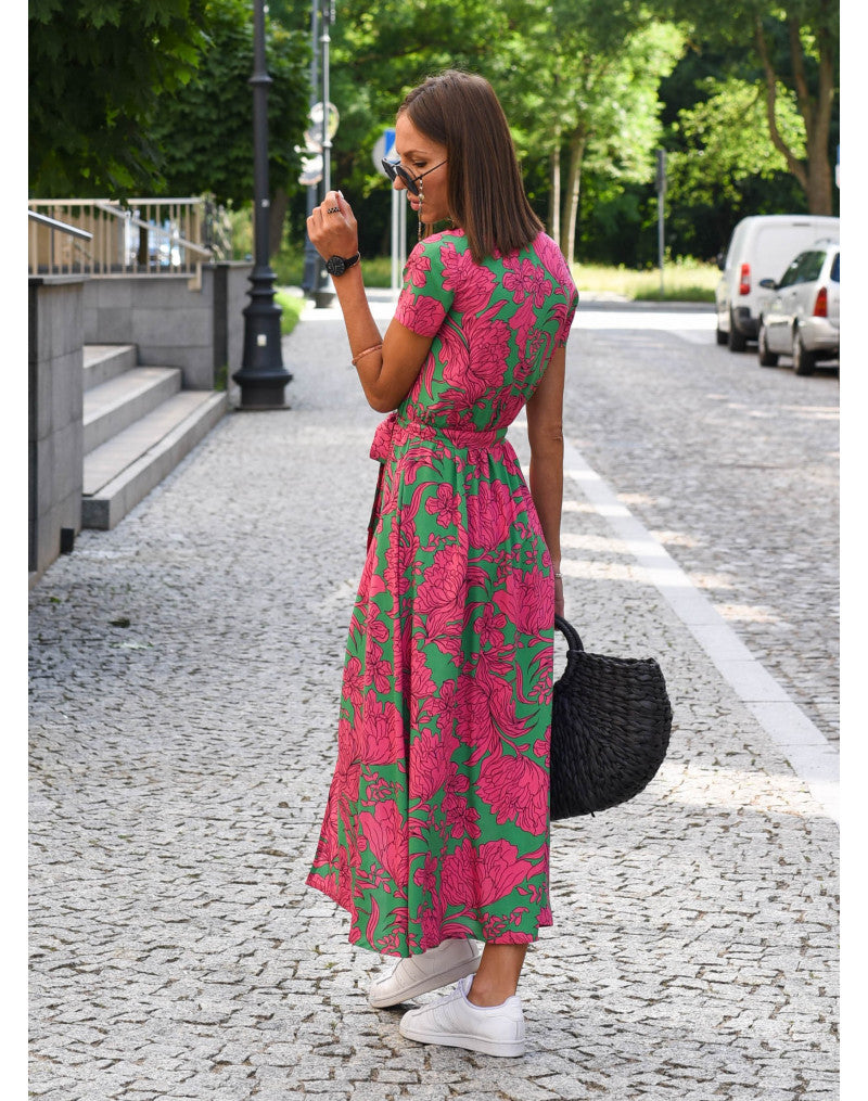 Aoife – Blommig midiklänning med omlott