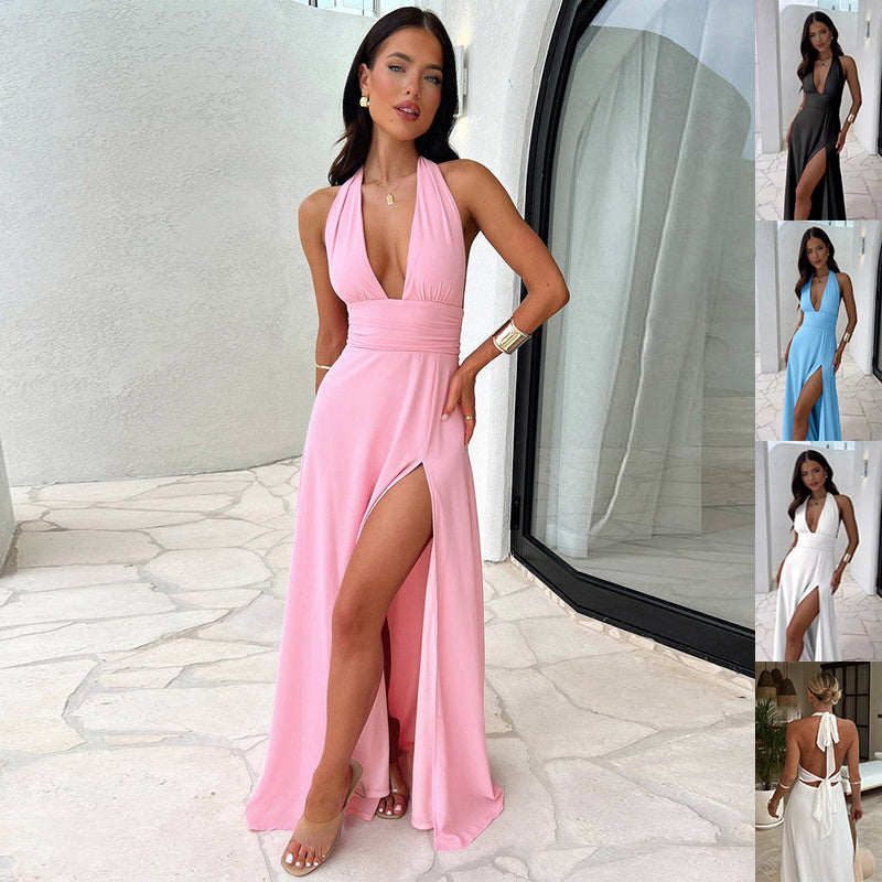Charlotte | Maxi-sommarklänning med halterneck och hög slits