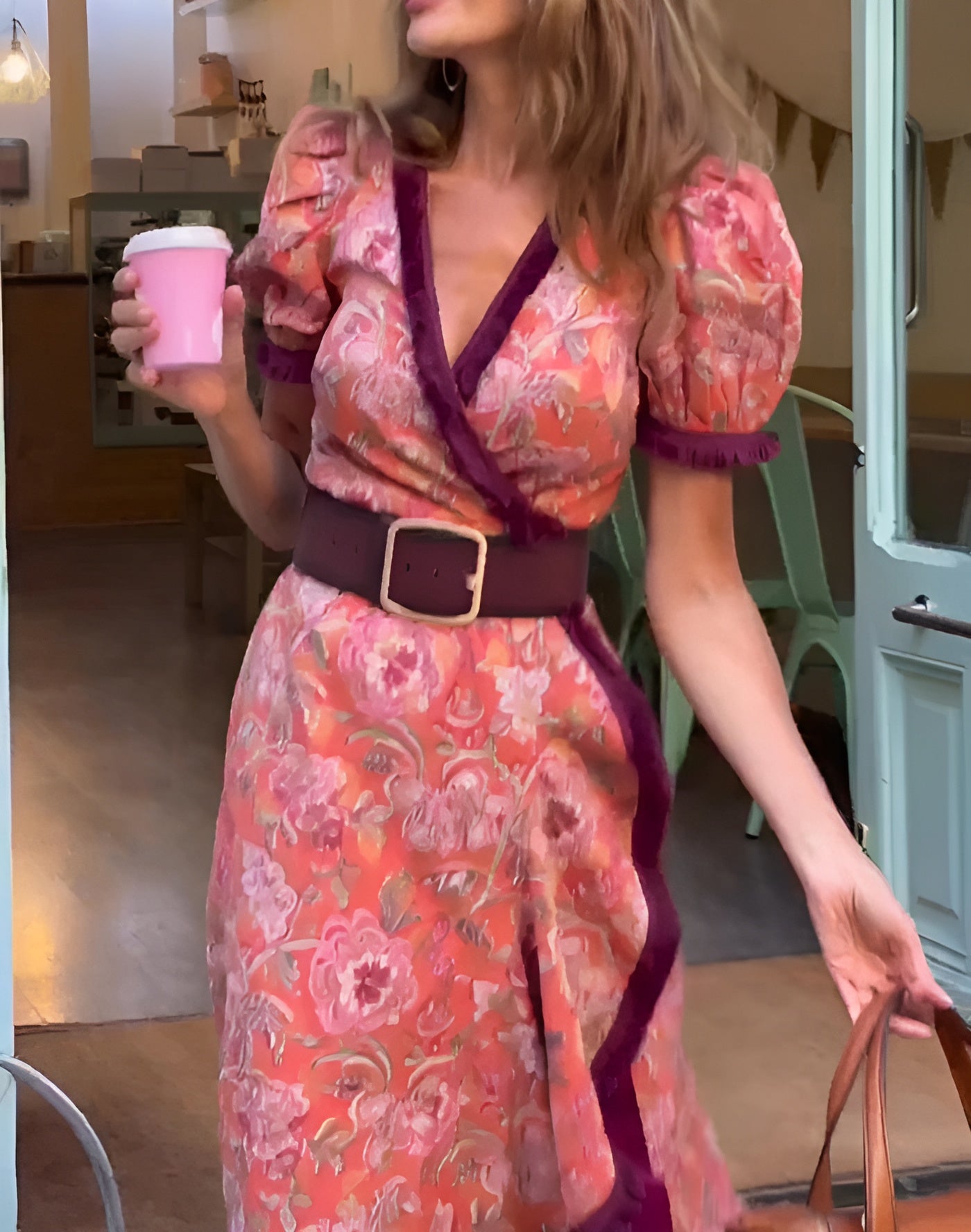 Clodagh – Elegant rosa maxiklänning med korta ärmar